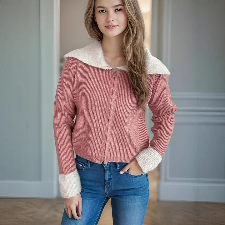 Kvinnors bekväma cardigan med praktiska dragkedjedetaljer och moderna puffärmar Mirla-Eva Jonsson