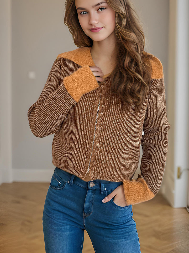 Kvinnors bekväma cardigan med praktiska dragkedjedetaljer och moderna puffärmar Mirla-Eva Jonsson