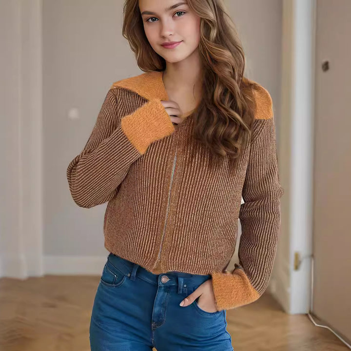 Kvinnors bekväma cardigan med praktiska dragkedjedetaljer och moderna puffärmar Mirla-Eva Jonsson