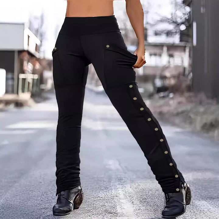 Kvinnors bekväma cargoleggings med knappdetaljer Mirla-Eva Jonsson