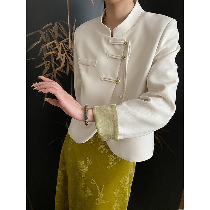 Kvinnors bekväma chiffonjacket med asiatiska knapppdetaljer Mirla-Eva Jonsson
