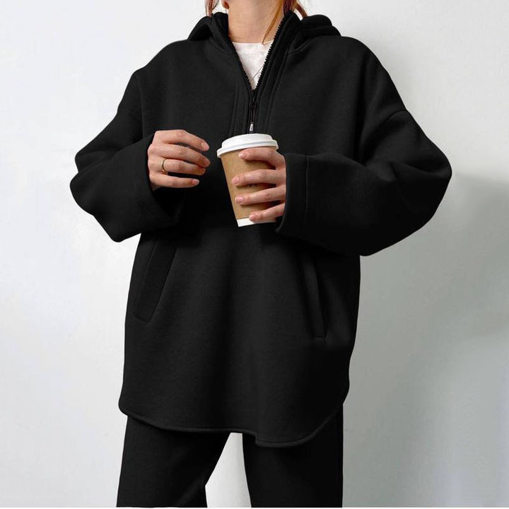 Kvinnors bekväma fleece-dräktsset med kort dragkedja och stora fickor Mirla-Eva Jonsson