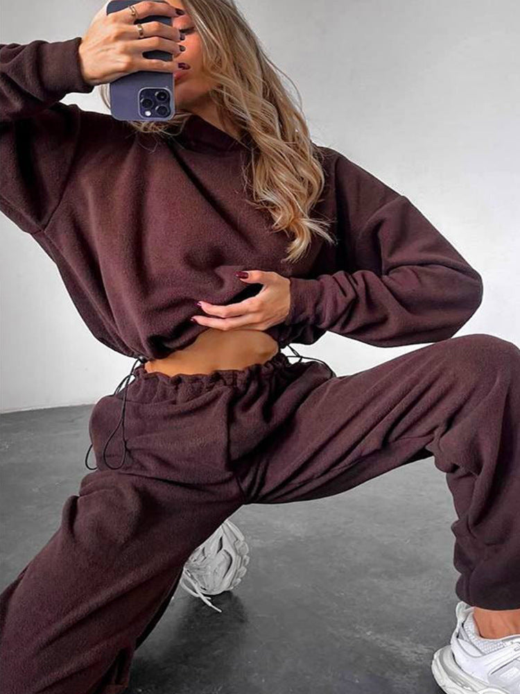 Kvinnors bekväma fleece jumpsuit med huva och elastisk midja-Eva Jonsson
