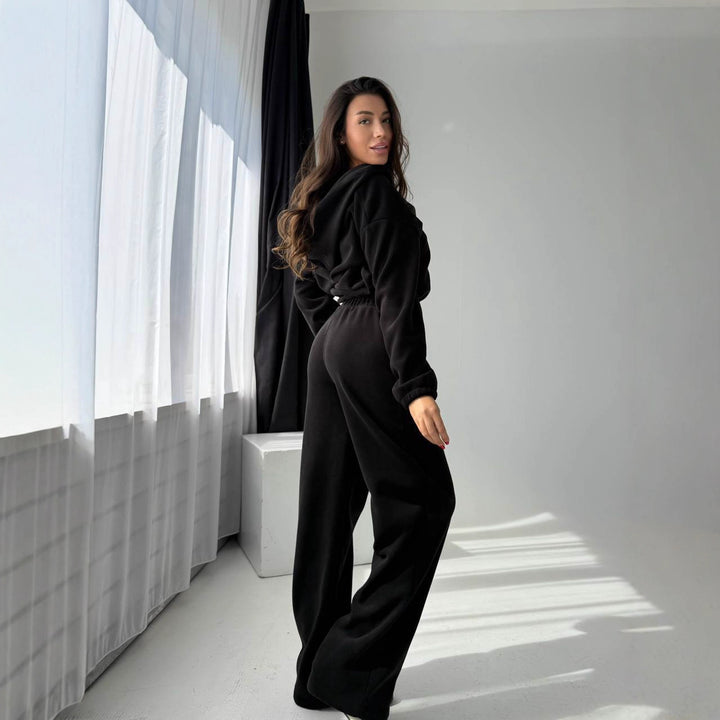 Kvinnors bekväma fleece träningsdräkt med elastisk midja och mode detaljer Mirla-Eva Jonsson
