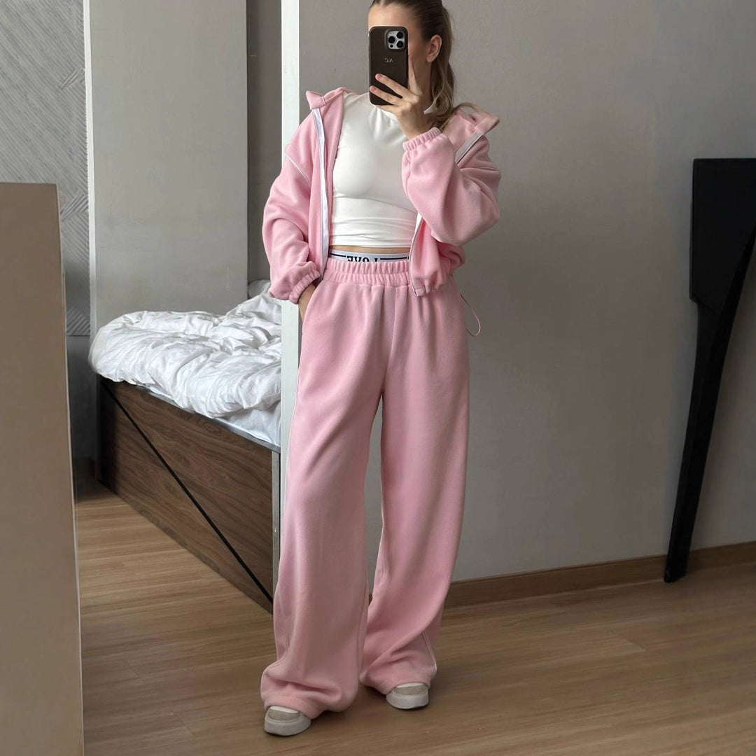Kvinnors bekväma fleece träningsdräkt med hög krage och dragkedja Mirla-Eva Jonsson