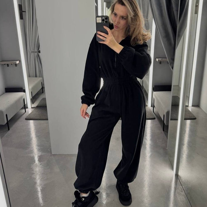 Kvinnors bekväma fleeceoverall med hög krage och elastisk midja Mirla-Eva Jonsson