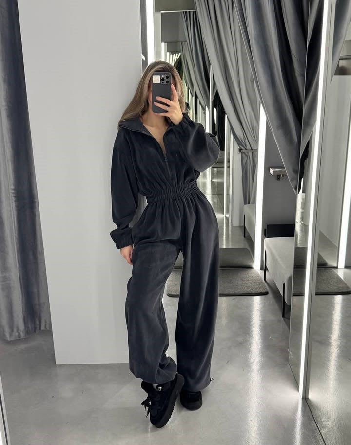 Kvinnors bekväma fleeceoverall med hög krage och elastisk midja Mirla-Eva Jonsson