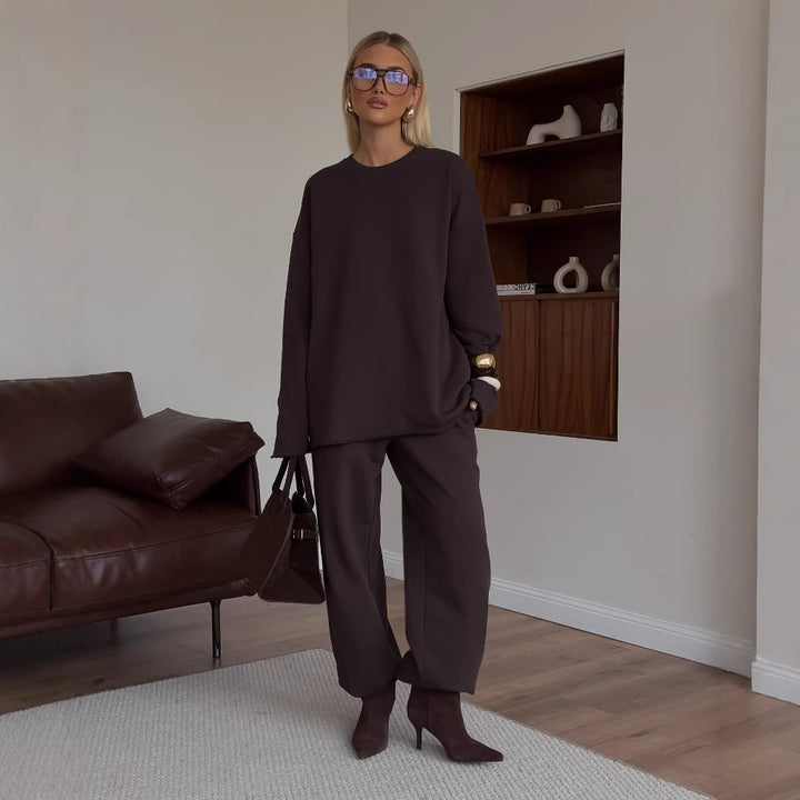 Kvinnors bekväma fleecepullover med vida ärmar och elastiskt nederkant Mirla-Eva Jonsson