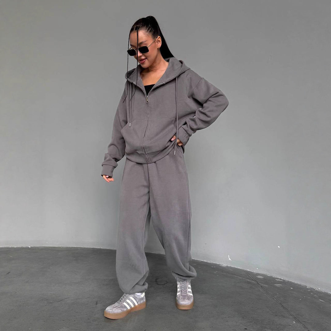 Kvinnors bekväma hoodie jumpsuit med högkvalitativ dragkedja och avslappnad passform-Eva Jonsson
