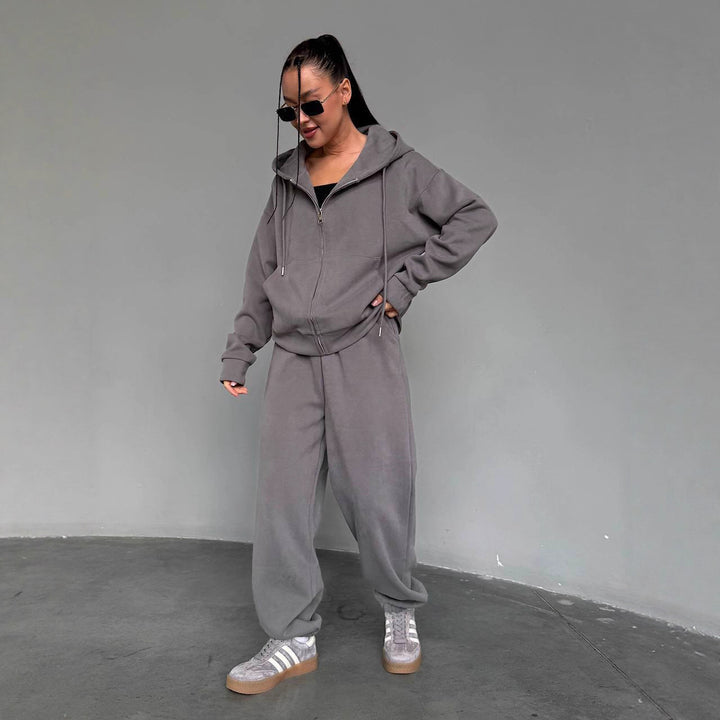 Kvinnors bekväma hoodie jumpsuit med högkvalitativ dragkedja och avslappnad passform-Eva Jonsson