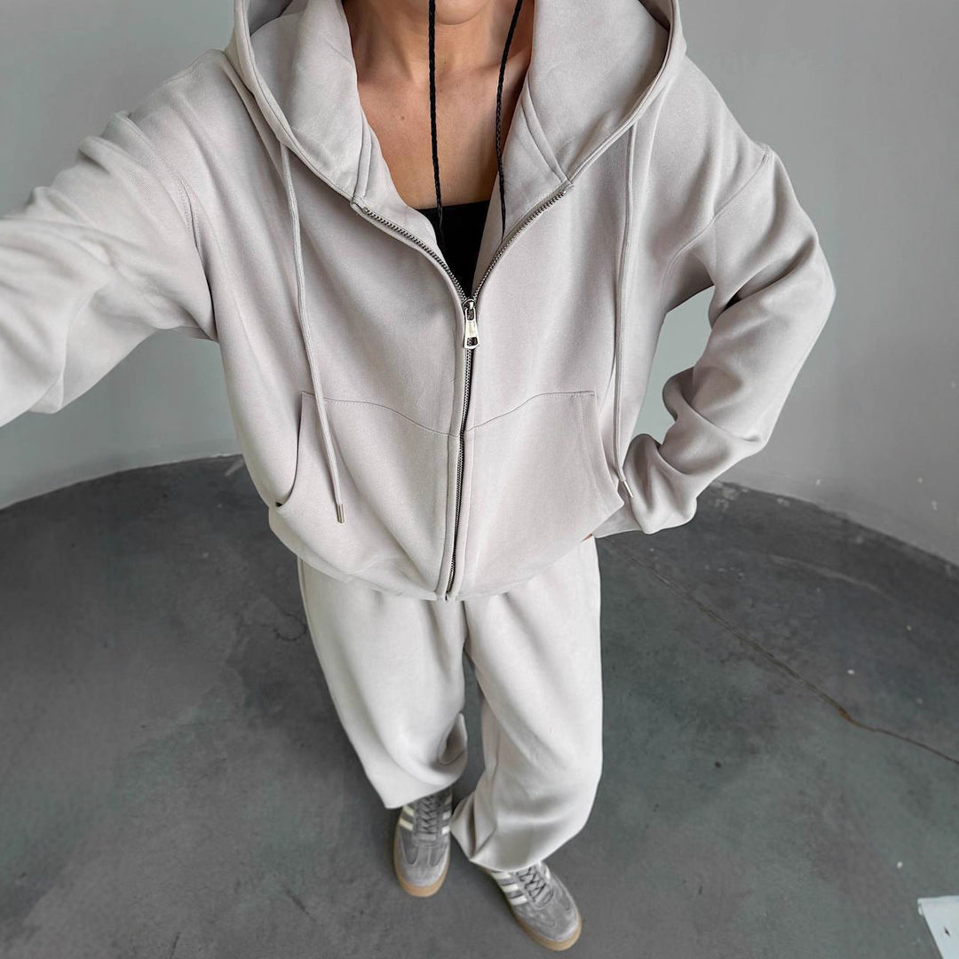 Kvinnors bekväma hoodie jumpsuit med högkvalitativ dragkedja och avslappnad passform-Eva Jonsson