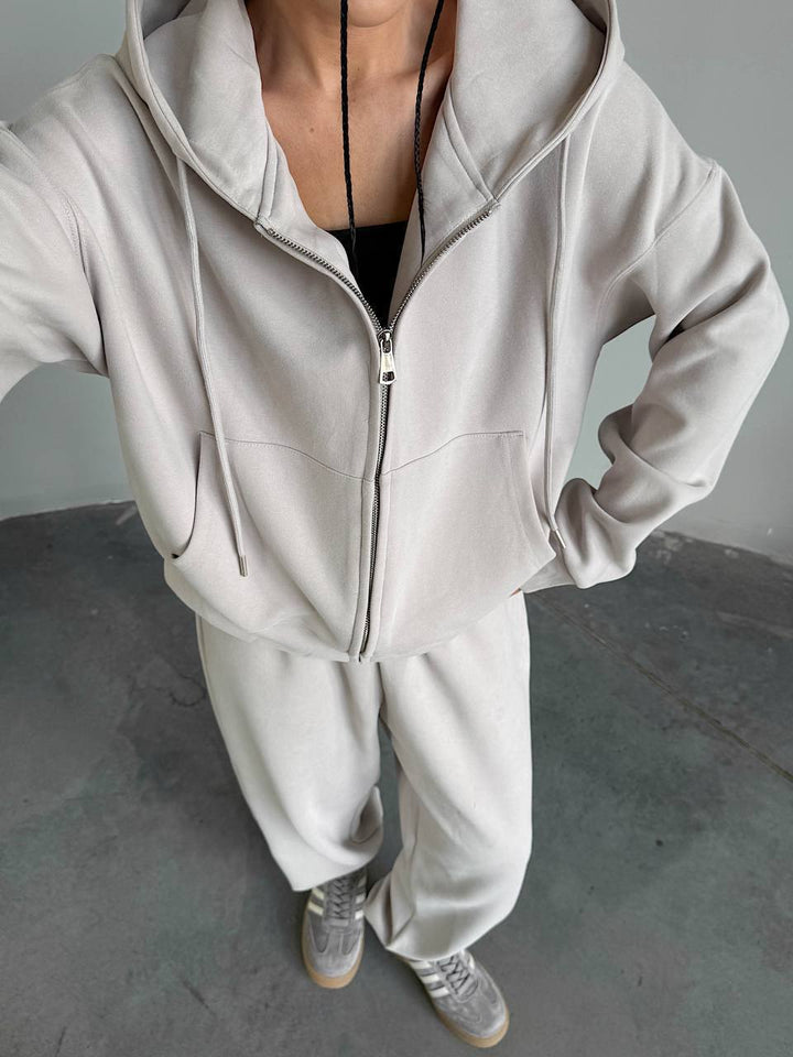 Kvinnors bekväma hoodie jumpsuit med högkvalitativ dragkedja och avslappnad passform-Eva Jonsson