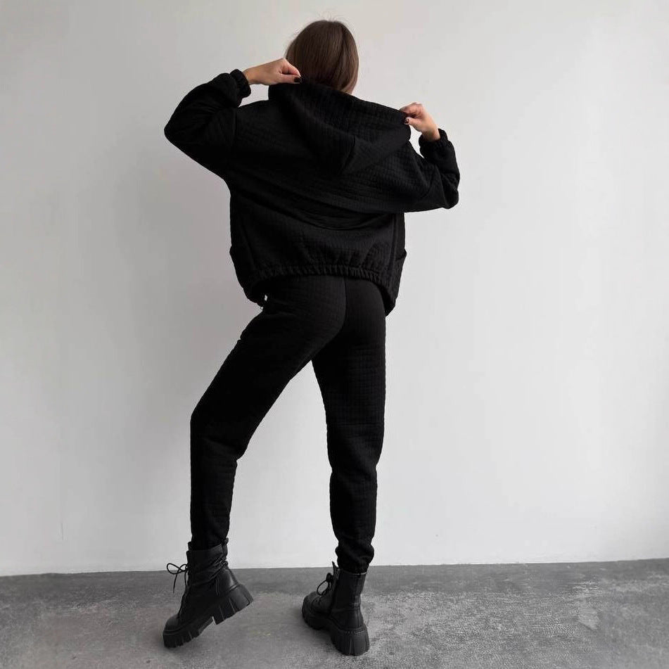 Kvinnors bekväma loungekläder set med texturerad topp och elastisk midja Mirla-Eva Jonsson