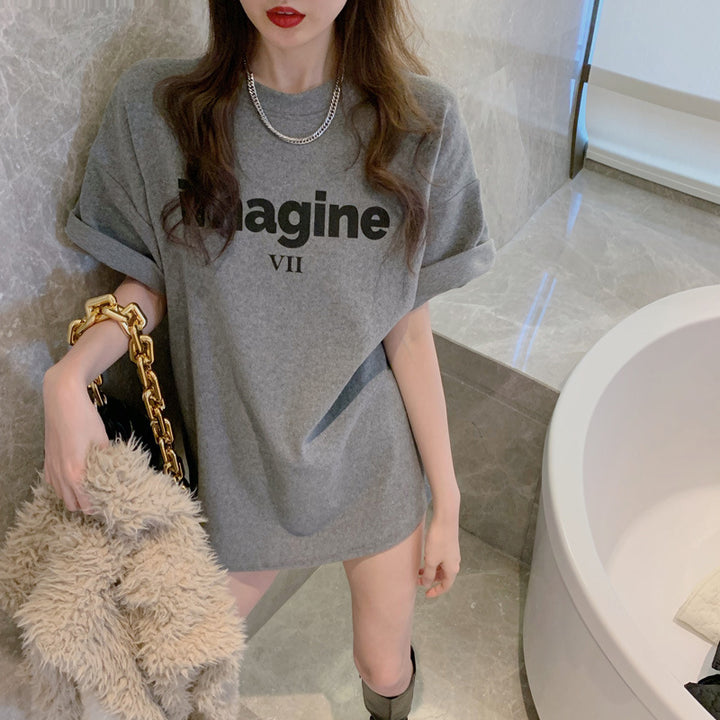 Kvinnors bekväma oversized T-shirt med kreativtryck och avslappnad skärning-Eva Jonsson