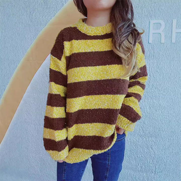 Kvinnors bekväma randiga sweater med mjukt material och avslappnad passform Mirla-Eva Jonsson