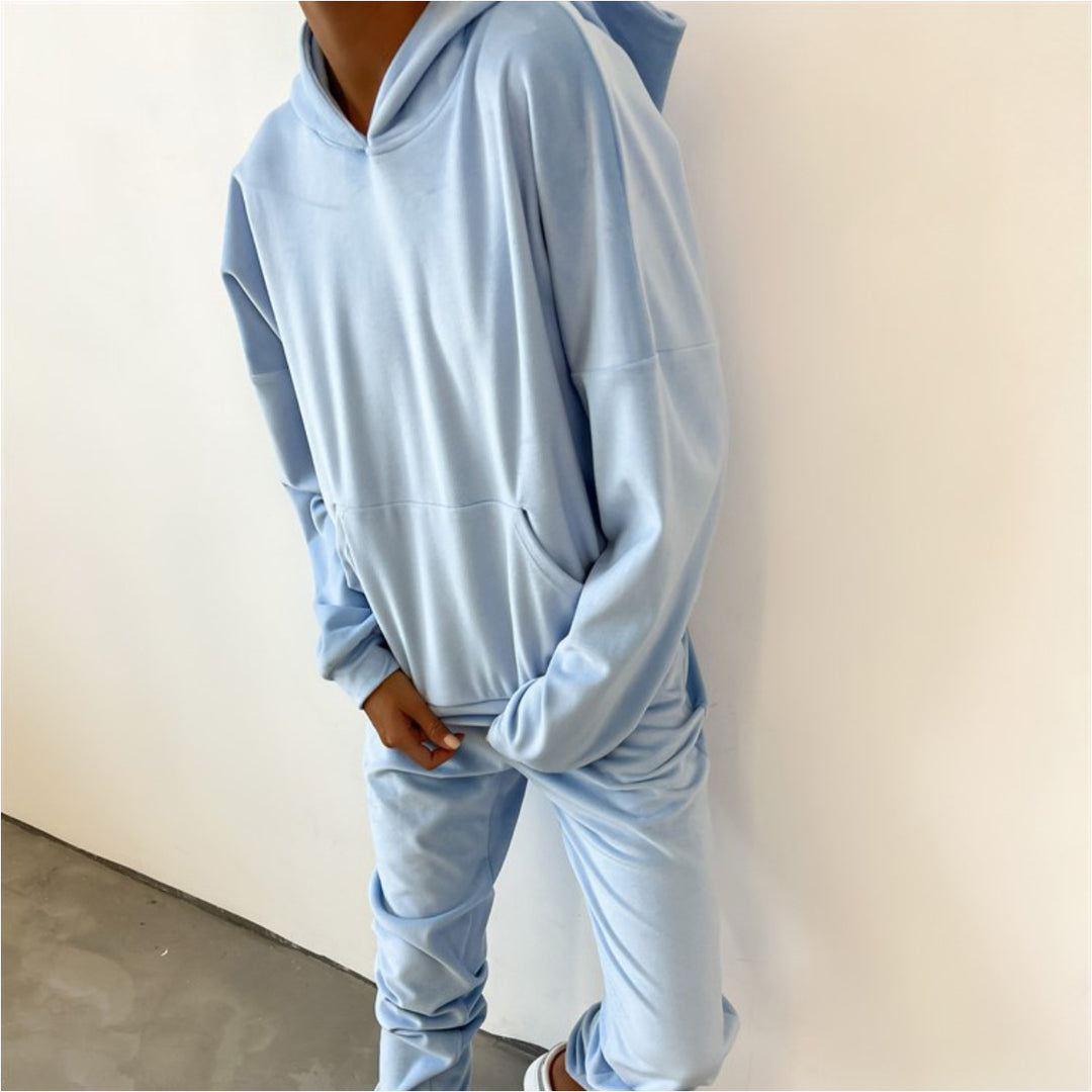 Kvinnors bekväma velour sweatshirt set med huva och elastisk midja Mirla-Eva Jonsson