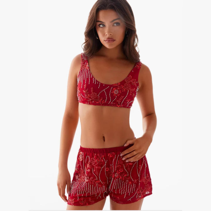 Kvinnors bikini-set med glittrande blommiga detaljer och figurnära skärning-Eva Jonsson