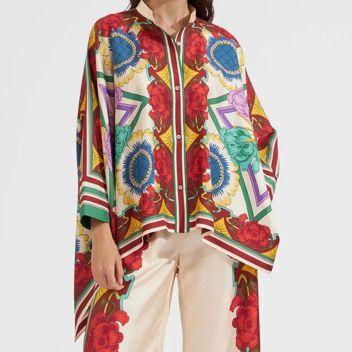 Kvinnors blommig kaftan topp med knappp detaljer Mirla-Eva Jonsson