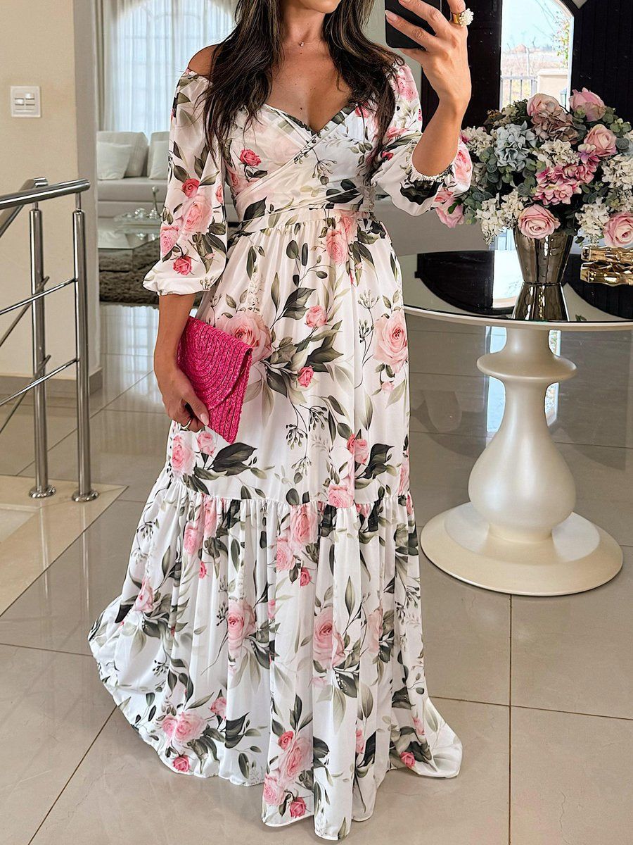 Kvinnors blommig maxiklänning med off-shoulder design och volangkant Mirla-Eva Jonsson