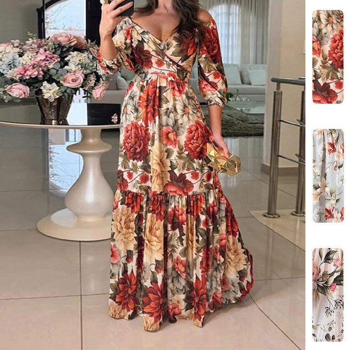 Kvinnors blommig maxiklänning med off-shoulder design och volangkant Mirla-Eva Jonsson