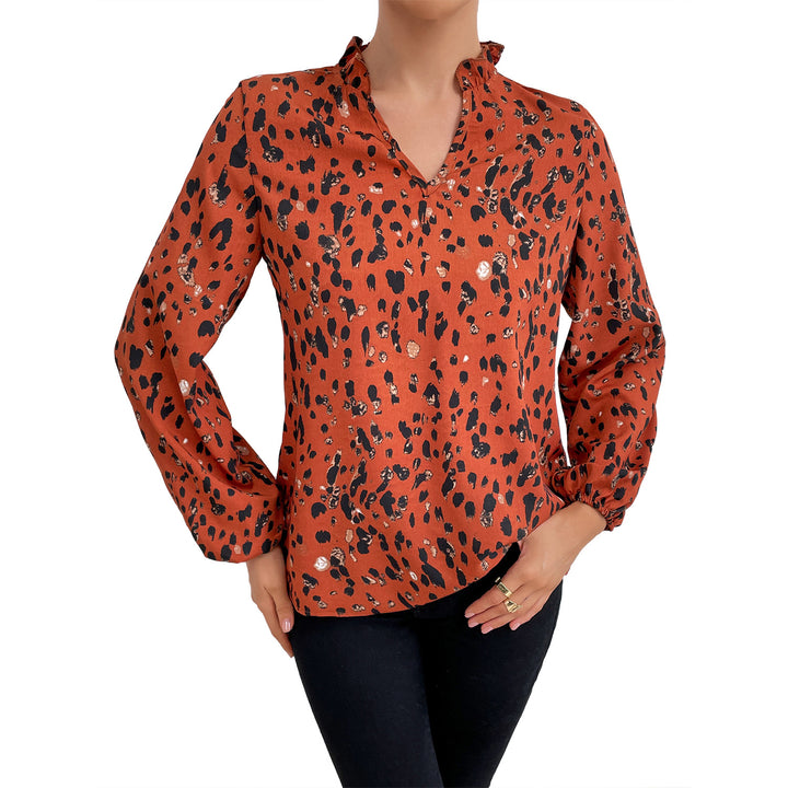 Kvinnors blus med blommigt leopardmönster och voluminösa ärmar Mirla-Eva Jonsson