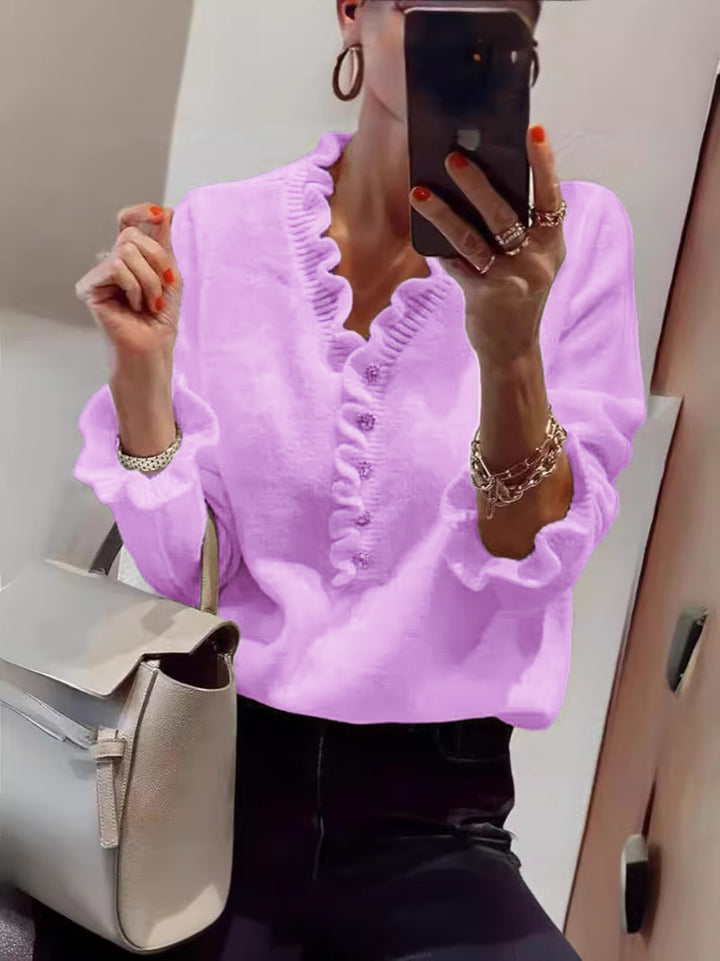Kvinnors blus med flödande volangdesign och knappslå Mirla-Eva Jonsson