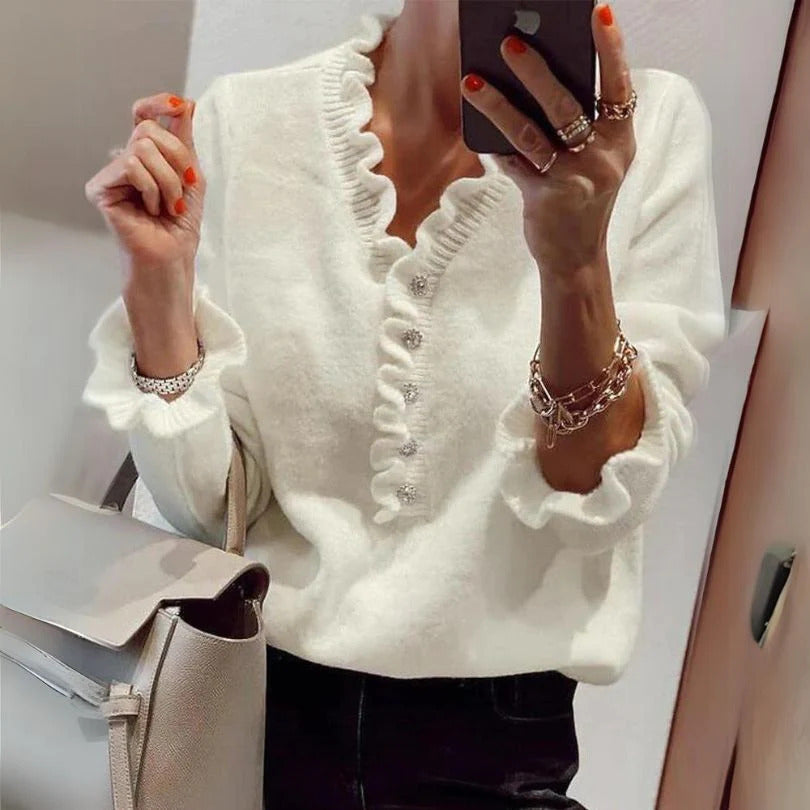 Kvinnors blus med flödande volangdesign och knappslå Mirla-Eva Jonsson