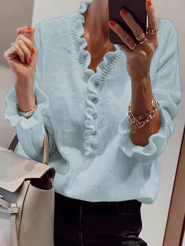 Kvinnors blus med flödande volangdesign och knappslå Mirla-Eva Jonsson