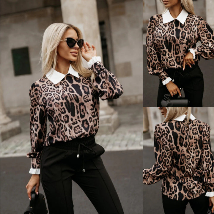Kvinnors blus med leopardmönster och moderiktigt krage Mirla-Eva Jonsson