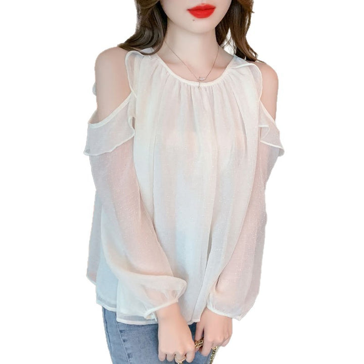 Kvinnors blus med off-shoulder design och volangdetaljer Mirla-Eva Jonsson