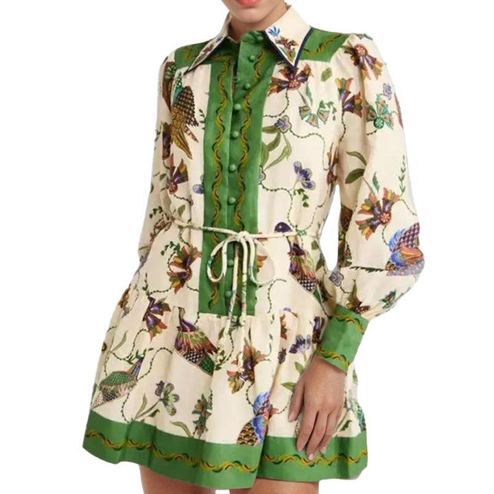 Kvinnors blusklänning med blommönster och midjebälte Mirla-Eva Jonsson