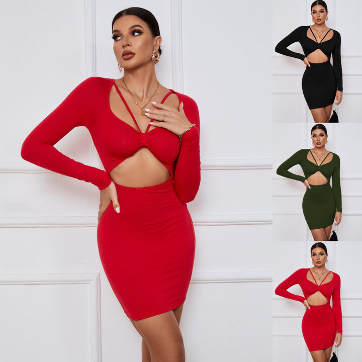 Kvinnors bodycon cut-out mini-klänning med långa ärmar och sexig knutdetalj Mirla-Eva Jonsson