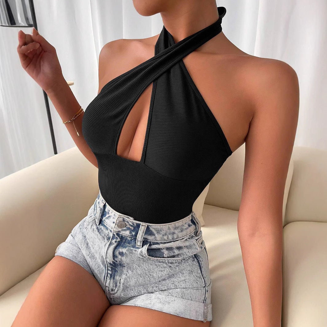 Kvinnors bodysuit med djup V-hals och korsdesign Mirla-Eva Jonsson