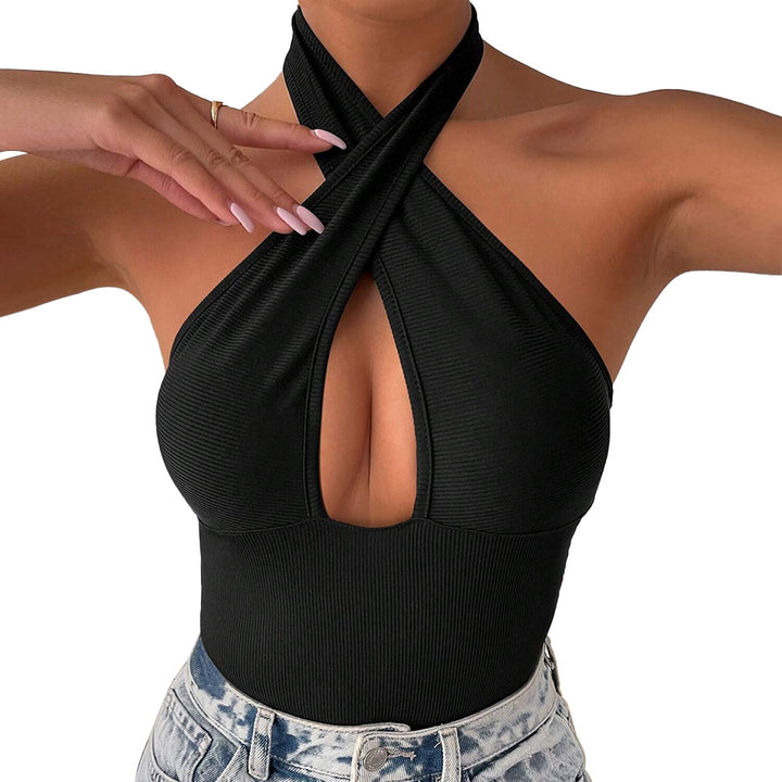 Kvinnors bodysuit med djup V-hals och korsdesign Mirla-Eva Jonsson