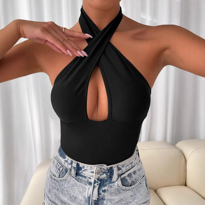 Kvinnors bodysuit med djup V-hals och korsdesign Mirla-Eva Jonsson