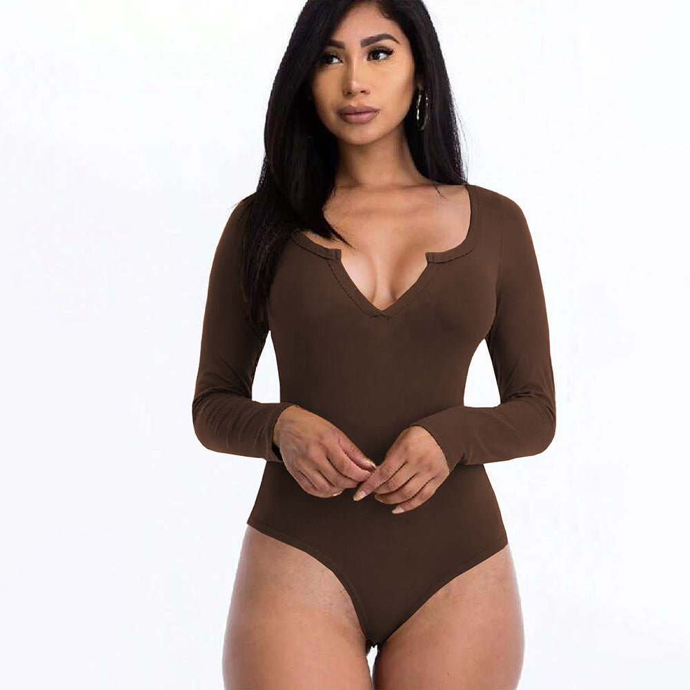 Kvinnors bodysuit med djup V-hals och långa ärmar Mirla-Eva Jonsson