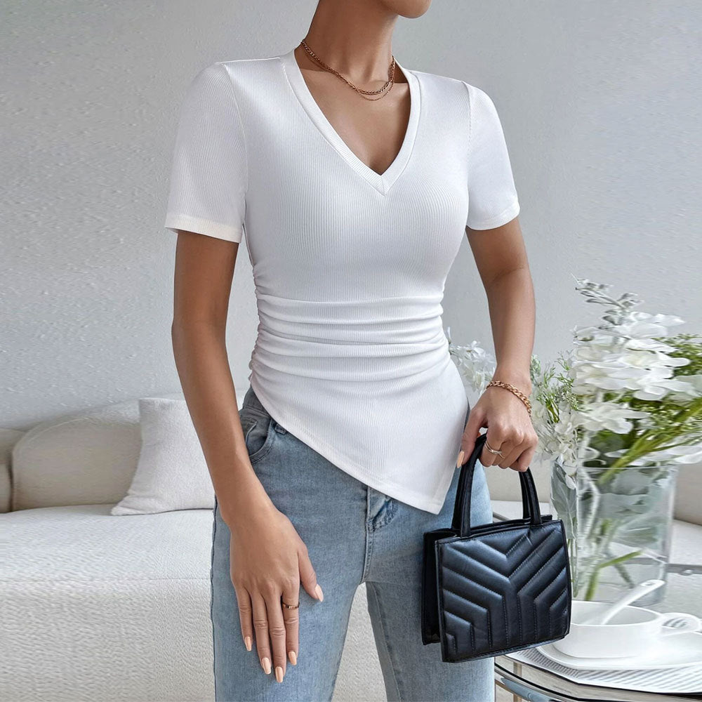 Kvinnors bodysuit med elegant V-hals och rynkning Mirla-Eva Jonsson