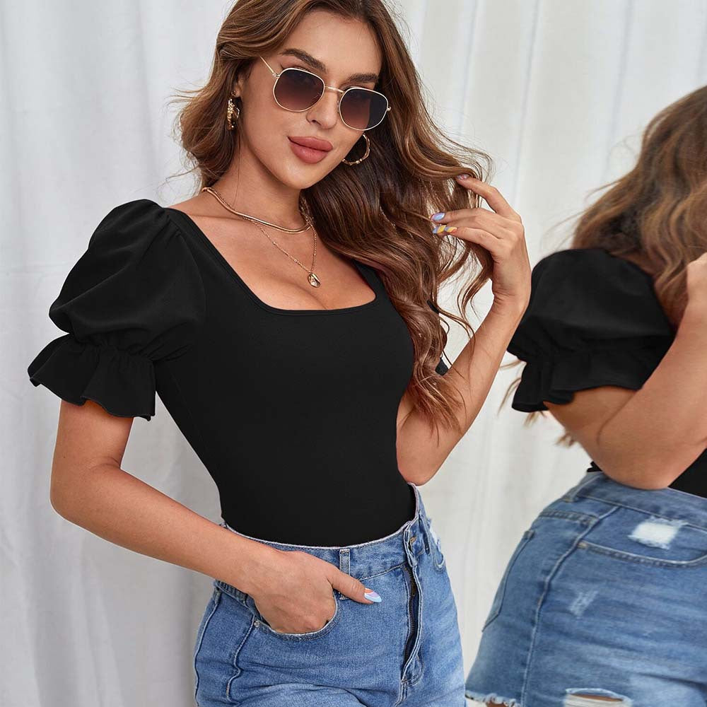 Kvinnors bodysuit med puffärmar och fyrkantig halsringning Mirla-Eva Jonsson