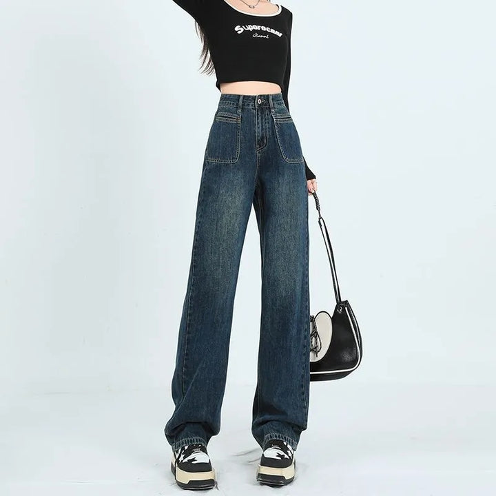 Kvinnors breda denimbyxor med höga fickor Mirla-Eva Jonsson
