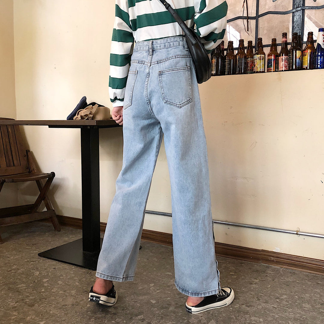 Kvinnors breda jeans med dekorativa knappp detaljer Mirla-Eva Jonsson