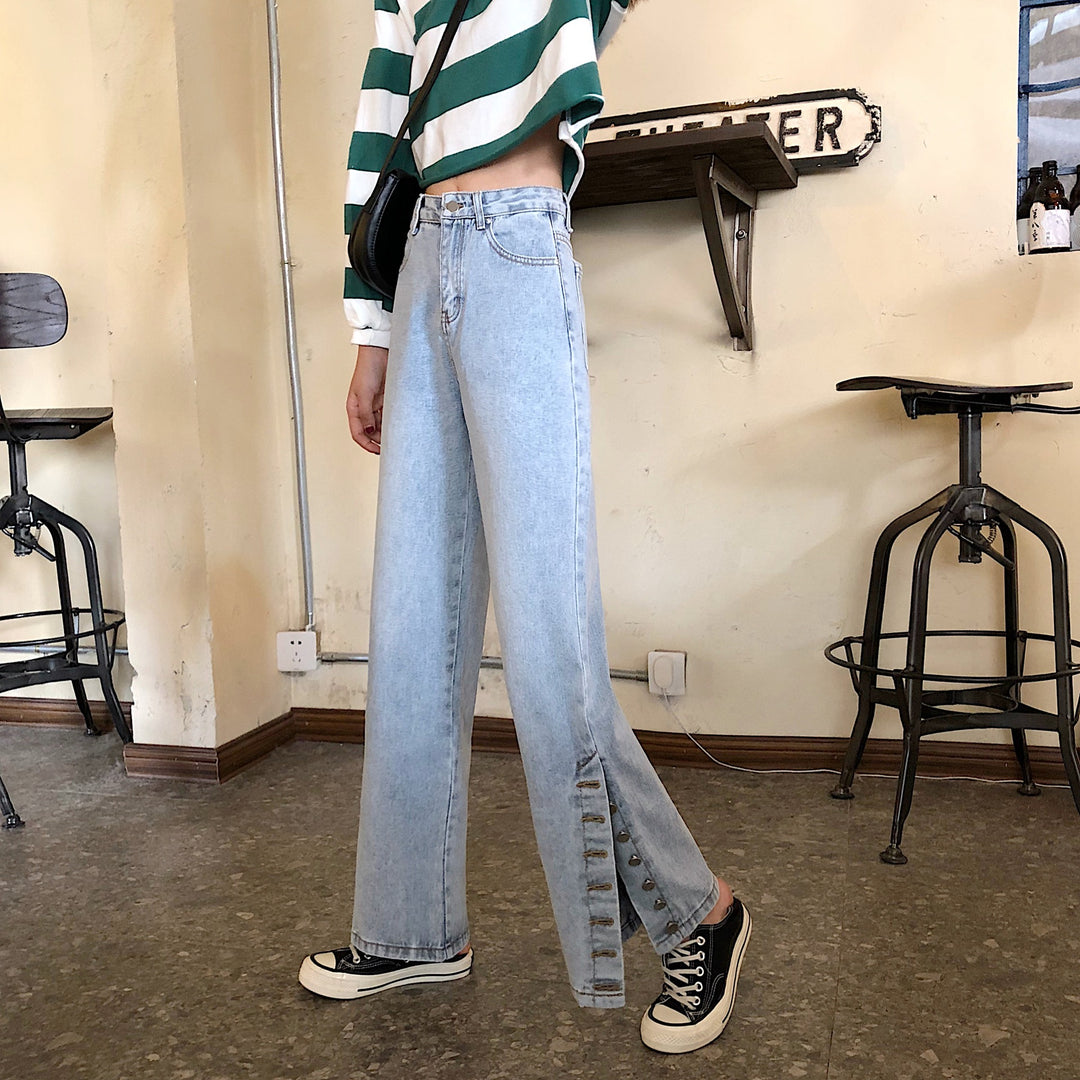 Kvinnors breda jeans med dekorativa knappp detaljer Mirla-Eva Jonsson