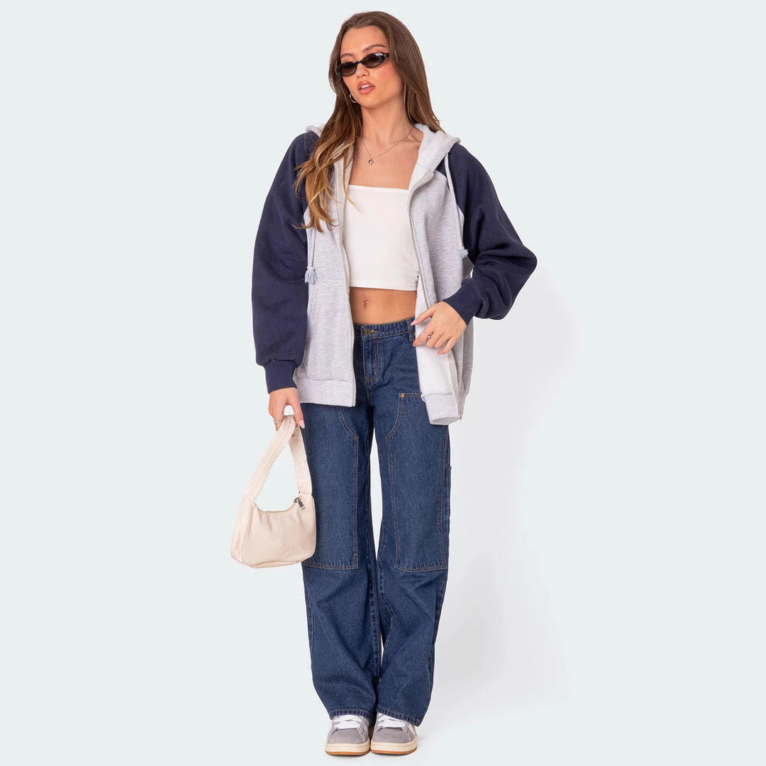 Kvinnors bredskurna utility-jeans med praktiska fickor och hög midja-Eva Jonsson