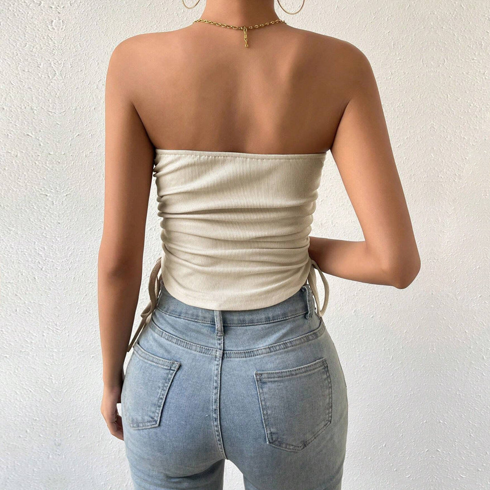 Kvinnors bustier-top med dekorativa volangdetaljer och knytband Mirla-Eva Jonsson