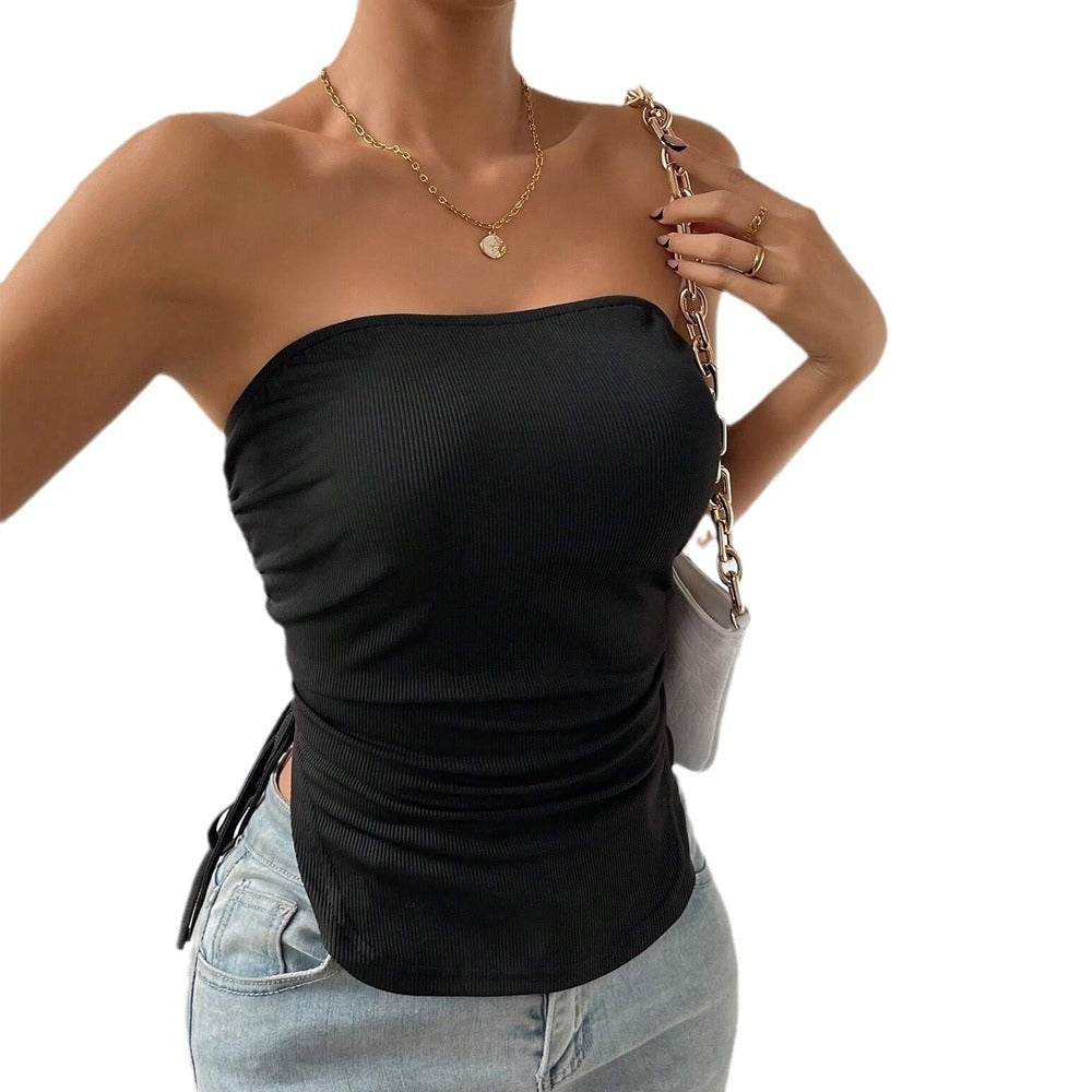 Kvinnors bustier-top med dekorativa volangdetaljer och knytband Mirla-Eva Jonsson