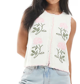 Kvinnors cardigan med blommönster och eleganta detaljer Mirla-Eva Jonsson