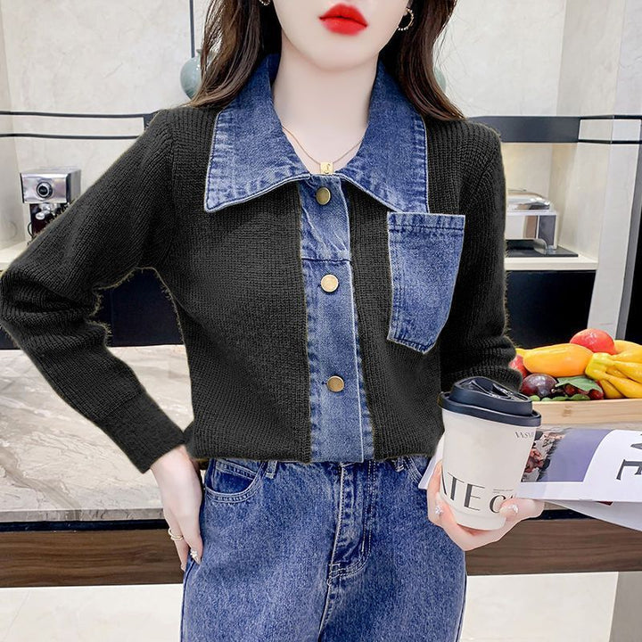 Kvinnors cardigan med denimdetalj Mirla-Eva Jonsson