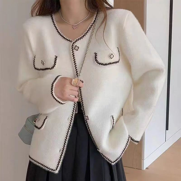 Kvinnors cardigan med detaljerad kontrastsöm Mirla-Eva Jonsson
