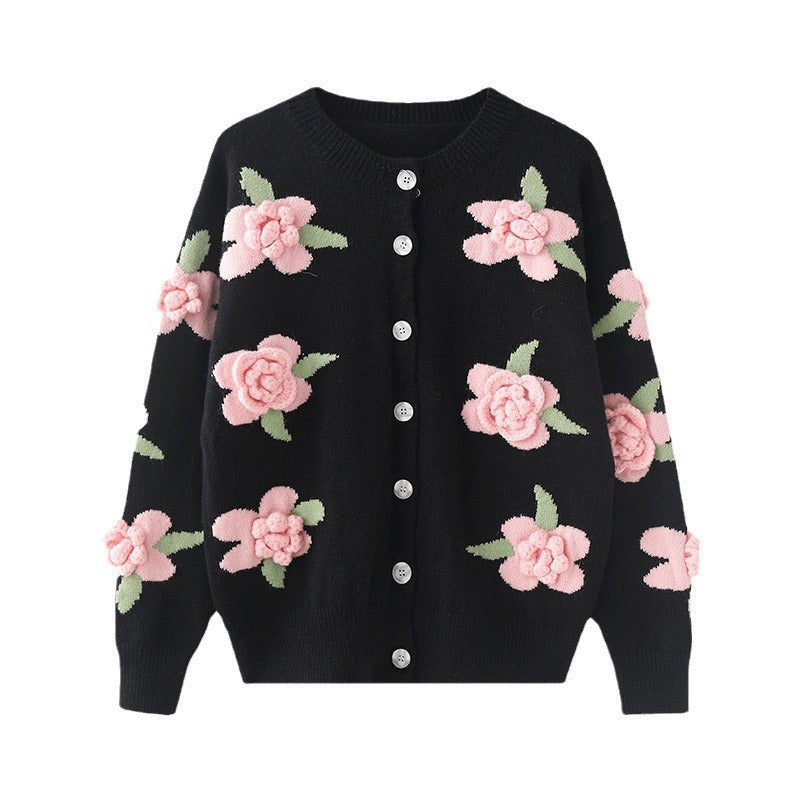 Kvinnors cardigan med detaljerat blommönster och knappstängning Mirla-Eva Jonsson