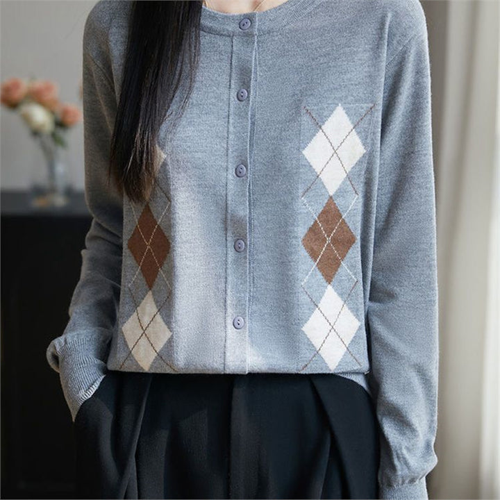 Kvinnors cardigan med diamantmönster Mirla-Eva Jonsson