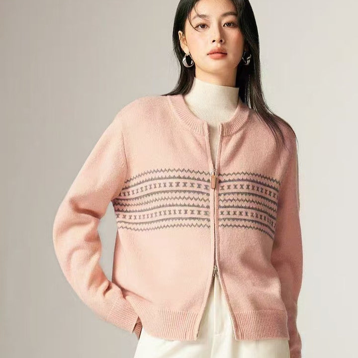 Kvinnors cardigan med elegant dragkedja och grafiskt mönster Mirla-Eva Jonsson